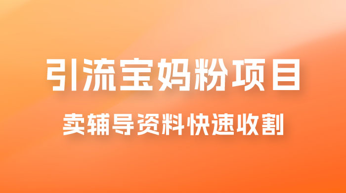 2023 年引流宝妈粉项目，单日私域转化 2000＋，新手小白也可轻松上手操作，纯实操 - 项目资源网